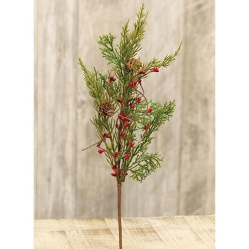 Evergreen Pine w/Red Pips Pick (Pack of 4)