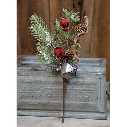Buffalo Gingham Country Holiday Pick w/Bell 13" (Pack of 4)