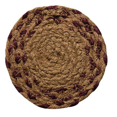 Burgundy/Tan Braided Coaster (Pack of 4)