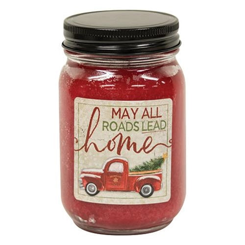 Hollyberry Jar Candle w/Red Truck 12oz - All Roads Lead Home (Pack of 2)