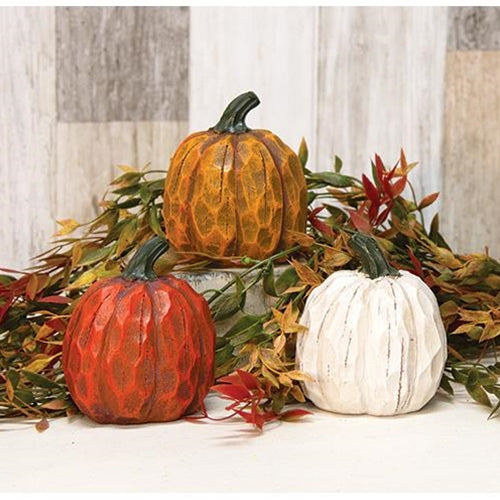 Resin Carved Look Pumpkin 4" 3 Asstd. (Pack of 4)
