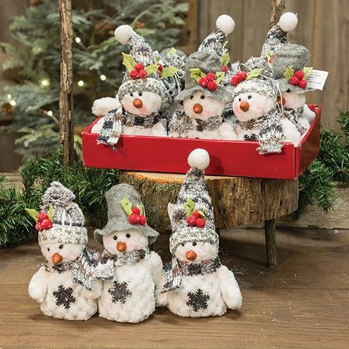 Plush Snowman Ornament 3 Asstd (Pack of 4)