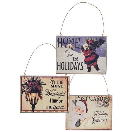 Christmas Postcard Ornament 3 Asstd. (Pack of 4)