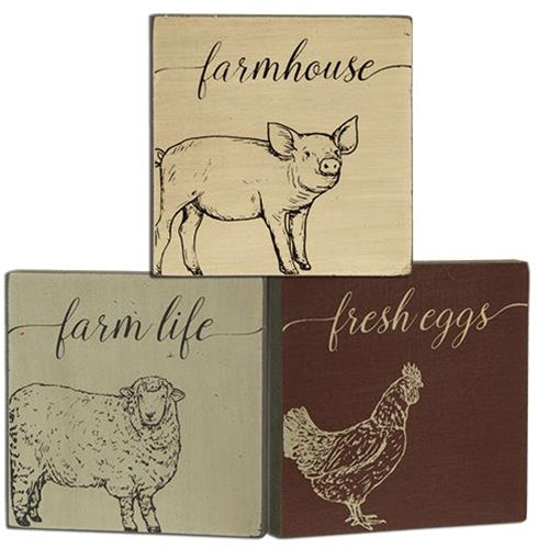 Farmhouse Square Block Sign 4" 3 Asstd. (Pack of 4)