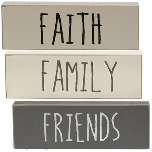 Farmhouse Colors Faith Family Friends Block 3 Asstd. (Pack of 4)