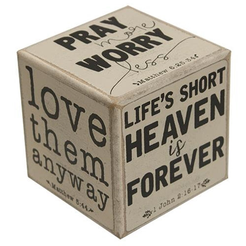 Pray More Worry Less Six-Sided Block (Pack of 4)
