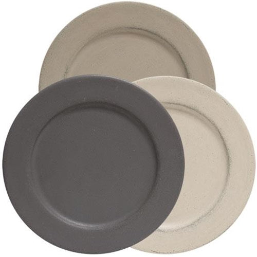 Farmhouse Colors Round Plate w/Rim 11" 3 Asstd. (Pack of 4)