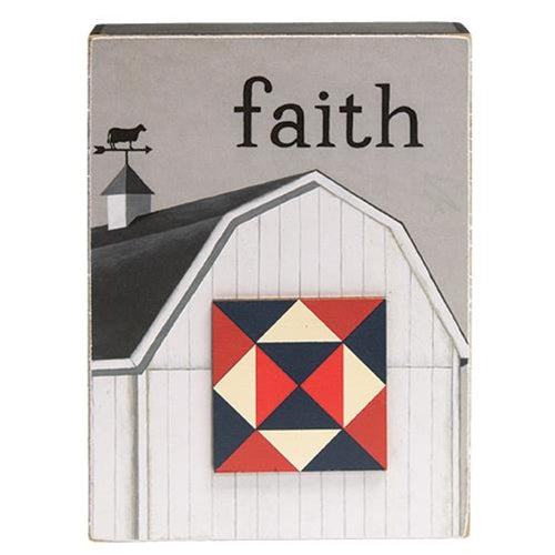 Faith Family Farming Quilt Star Box Sign 3 asstd. (Pack of 4)