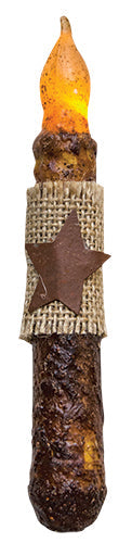6" Burnt Mustard Burlap w/Star Timer Taper (Pack of 2)