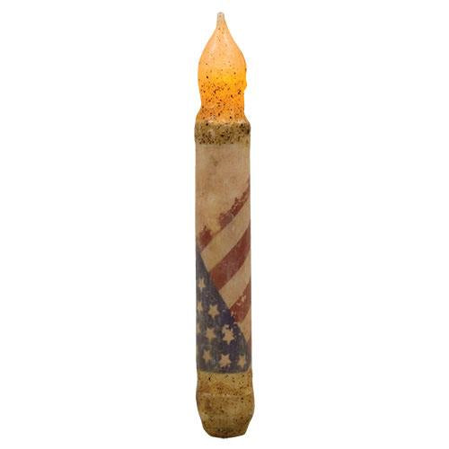 6" Burnt Ivory Vintage Flag Timer Taper (Pack of 4)