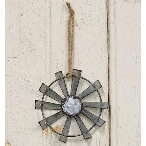 Metal Windmill Ornament with Jute Hanger 4 inch (Pack of 4)
