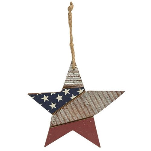 Wooden Star Patriotic Flag Ornament (Pack of 4)