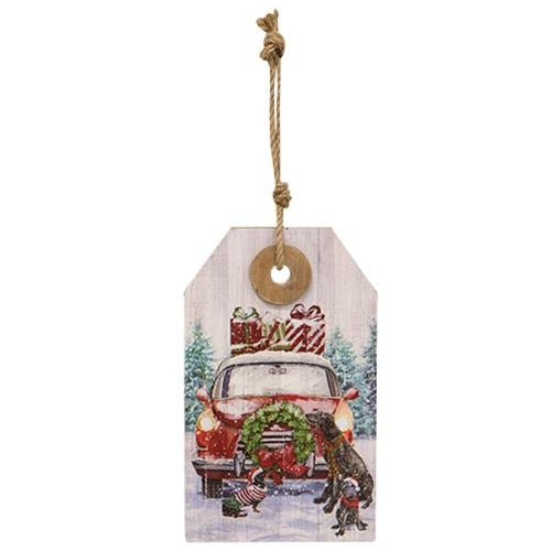 Winter Old Fashioned Car Wooden Tag (Pack of 4)