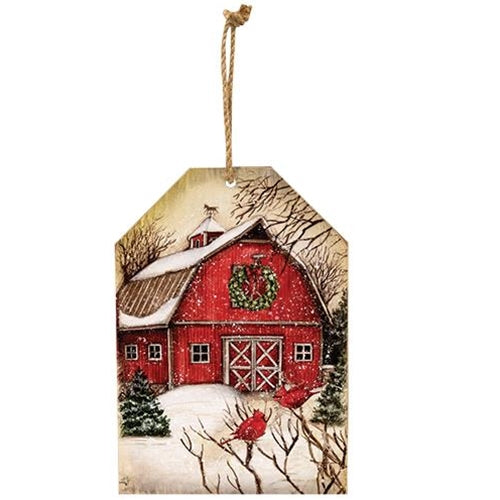 Winter Barn Scene Wooden Tag Ornament (Pack of 4)