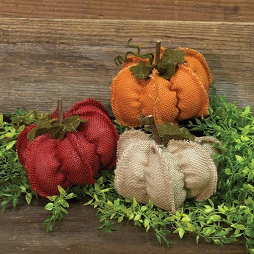 Small Burlap Pumpkin 3 Asstd. (Pack of 4)