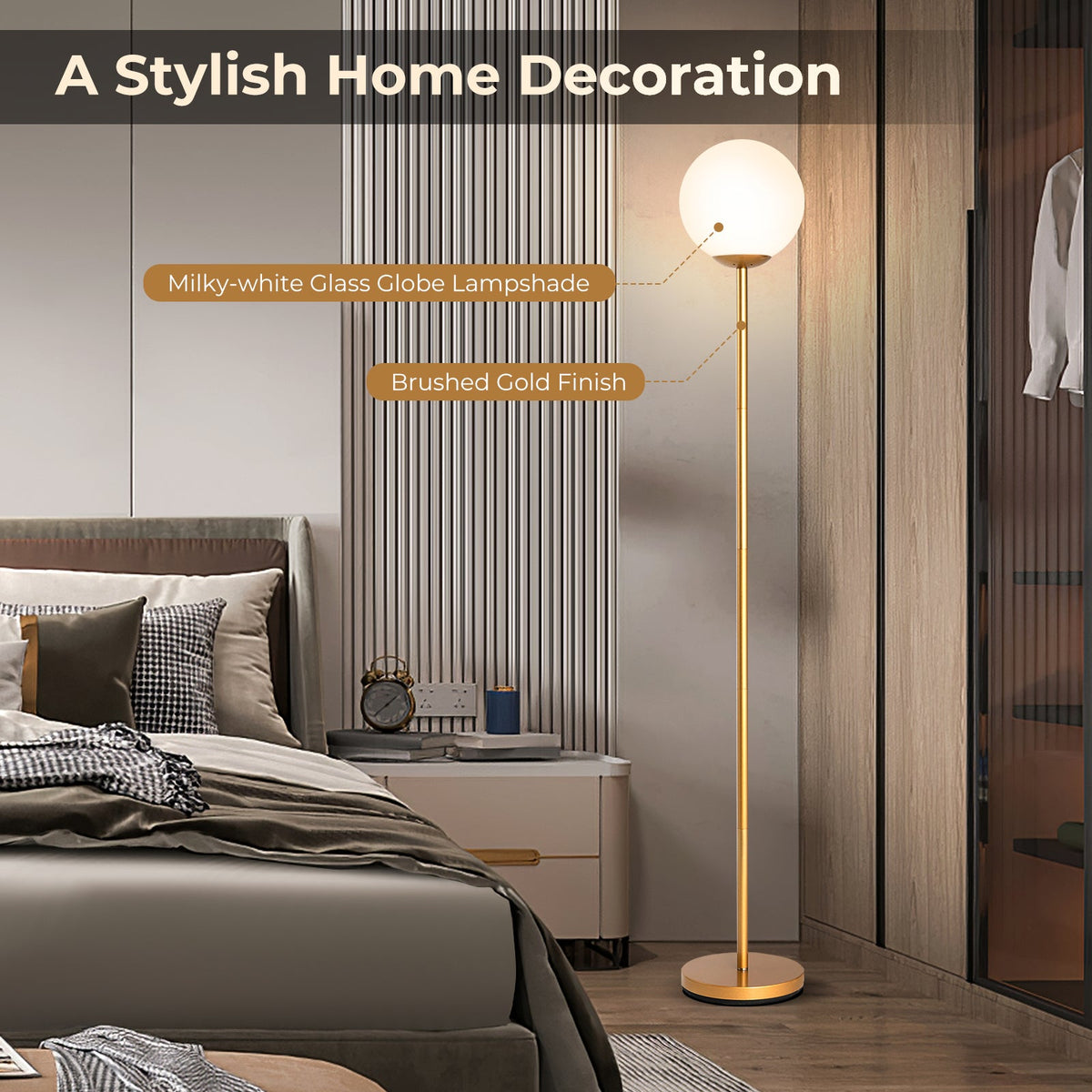 Glass Globe LED Floor Lamp with Glass Lampshade-Golden
