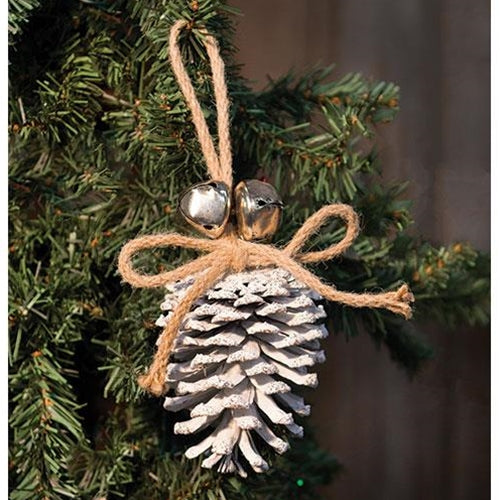 White Glitter Pinecone Ornament 5" (Pack of 4)