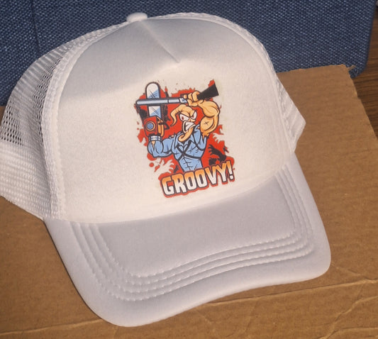Adjustable Trucker Baseball Cap Featuring Evil Dead Earthworm Ash with Jim GROOVY Design