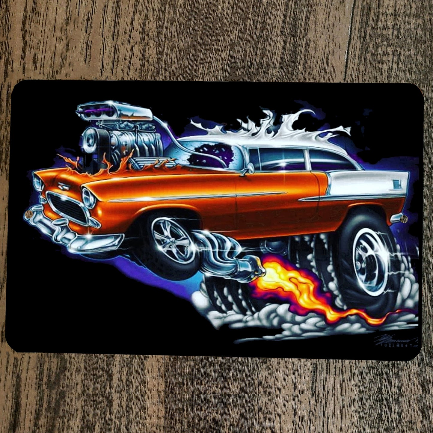 Hot Rod Wheelie Gasser Street Car Artwork 8x12 Metal Wall Car Sign Garage Poster
