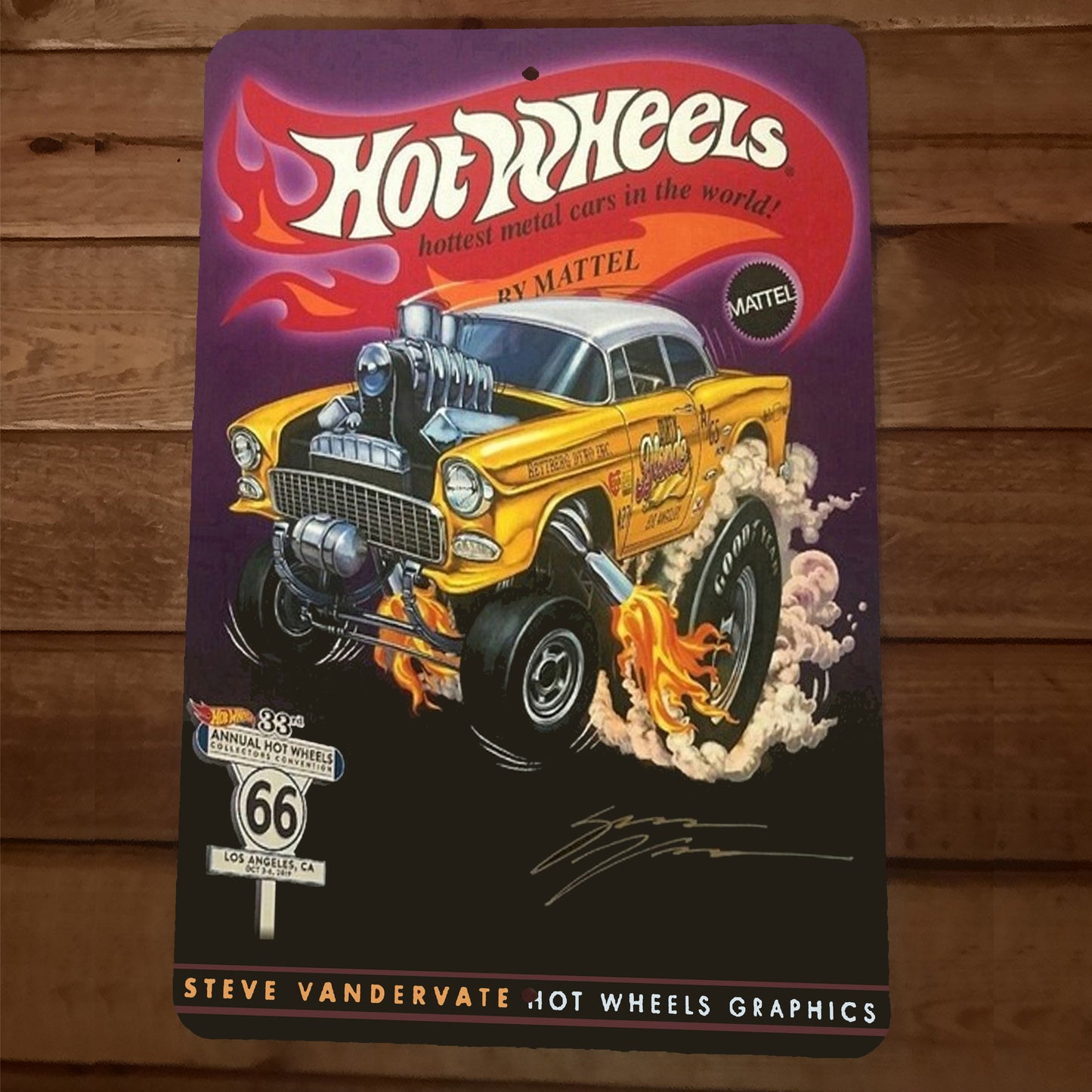 Hot Wheels Car Poster 8x12 Metal Wall Sign Route 66 Gasser Hot Rod