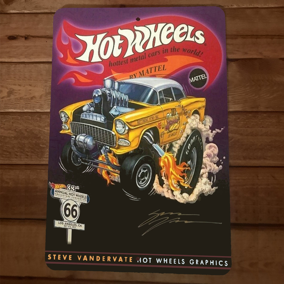 Hot Wheels Car Poster 8x12 Metal Wall Sign Route 66 Gasser Hot Rod