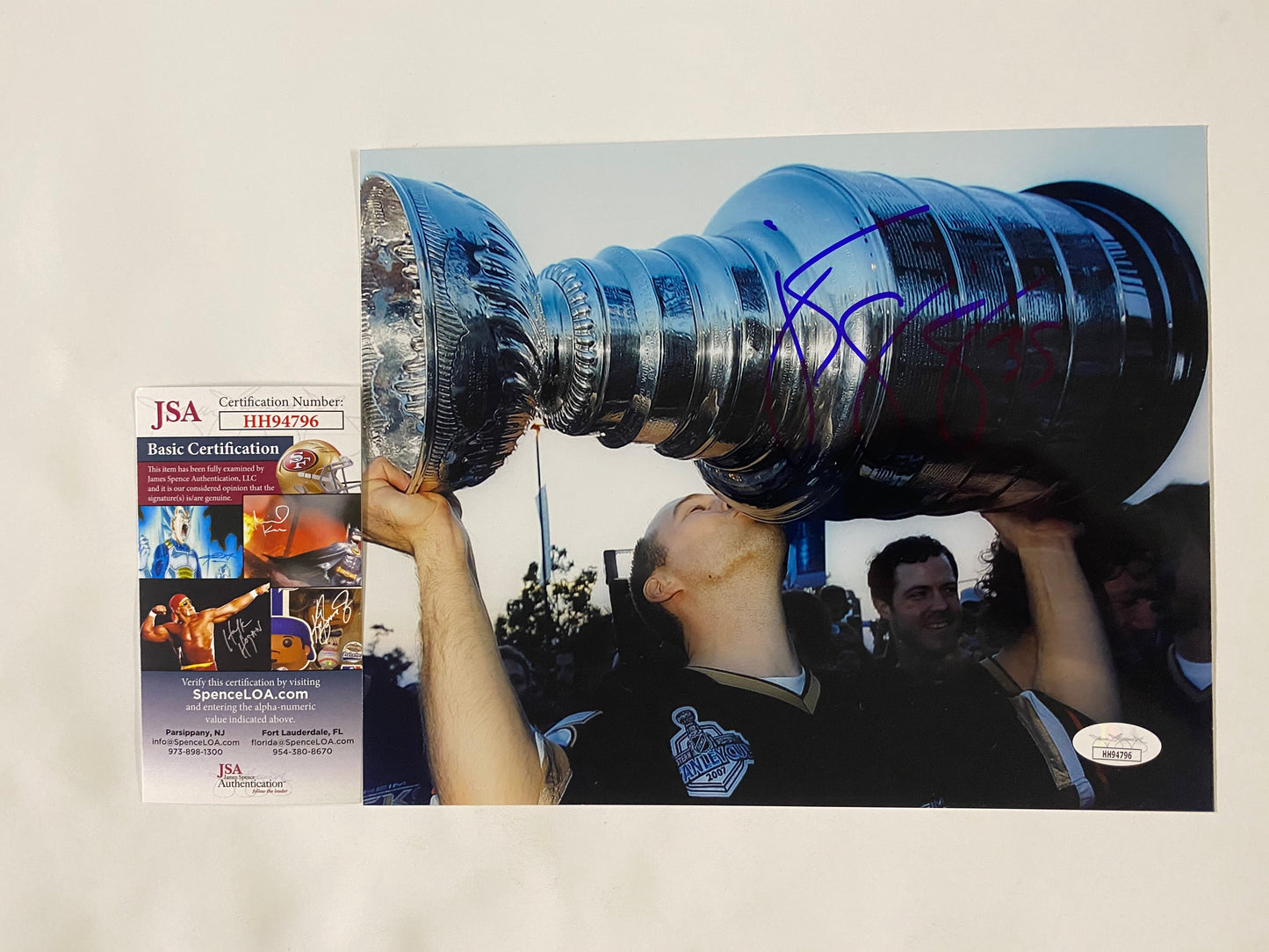 Jean-Sebastien Giguere Signed Anaheim Ducks Stanley Cup 8x10 Photo With JSA COA