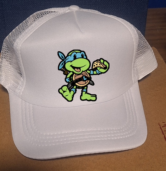 Adjustable Trucker Baseball Cap Featuring Blue Ninja Turtle Pizza Leo from TMNT