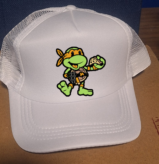 Adjustable Trucker Baseball Cap Orange Ninja Turtle Pizza Mikey TMNT Black
