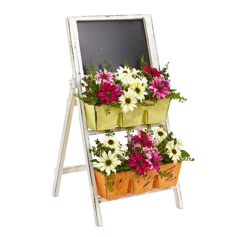 31" Mixed Daisy Artificial Arrangement in Farmhouse Stand with Chalkboard