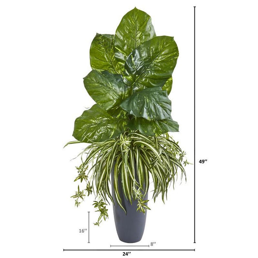 49" Spider and Pothos Artificial Plant in Gray Planter