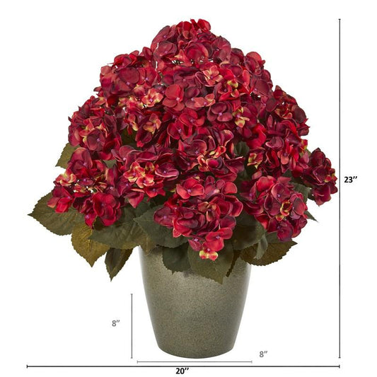 23" Fall Hydrangea Artificial Plant in Green Planter