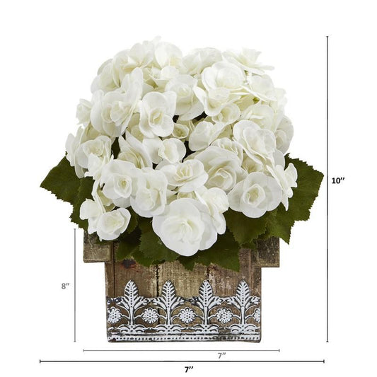 10" Begonia Artificial Plant in Hanging Floral Design House Planter