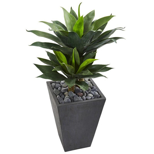 37" Double Agave Succulent Artificial Plant in Slate Planter