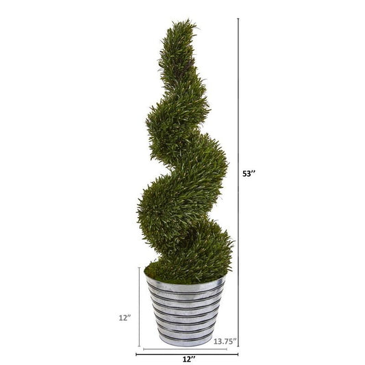 53" Rosemary Spiral Topiary Artificial Tree in Decorative Tin Bucket (Indoor/Outdoor)
