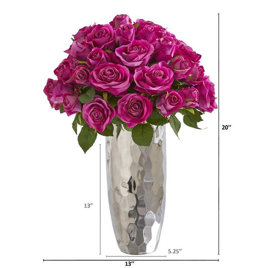 20" Rose Artificial Arrangement in Silver Vase