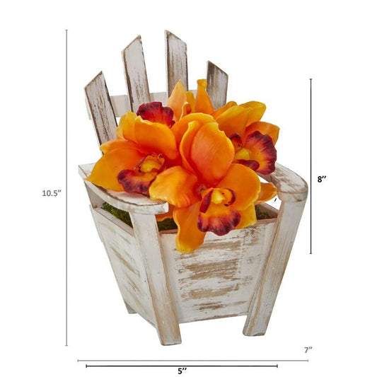 Cymbidium Orchid Artificial Arrangement in Chair Planter
