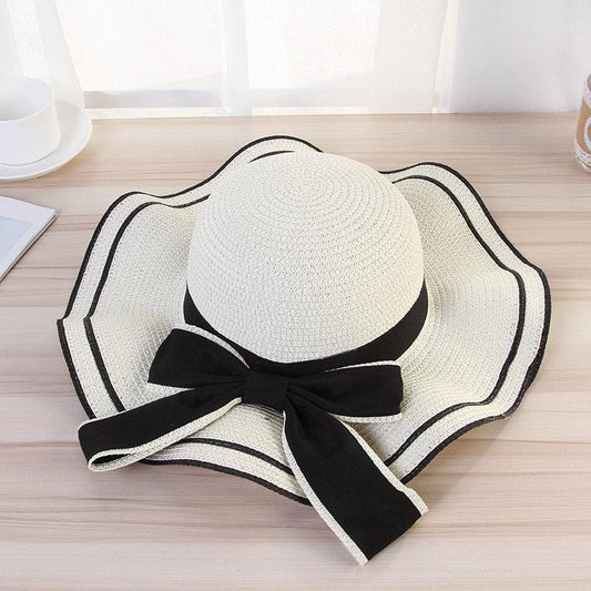 New Summer Women's Beach Hat Wide Side Female Summer Women's Beach Hat Female Unique Luxury Bowknot Design Sun Hat Casual Hat Lady Classic Flat Straw Hat Women Fedora Hat Ideal Gift 54-58cm