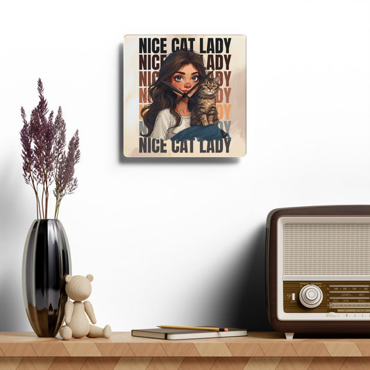 Nice Cat Lady Acrylic Wall Clock for Cat Lovers