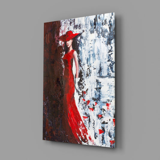 Woman in Red Hat Glass Wall Art