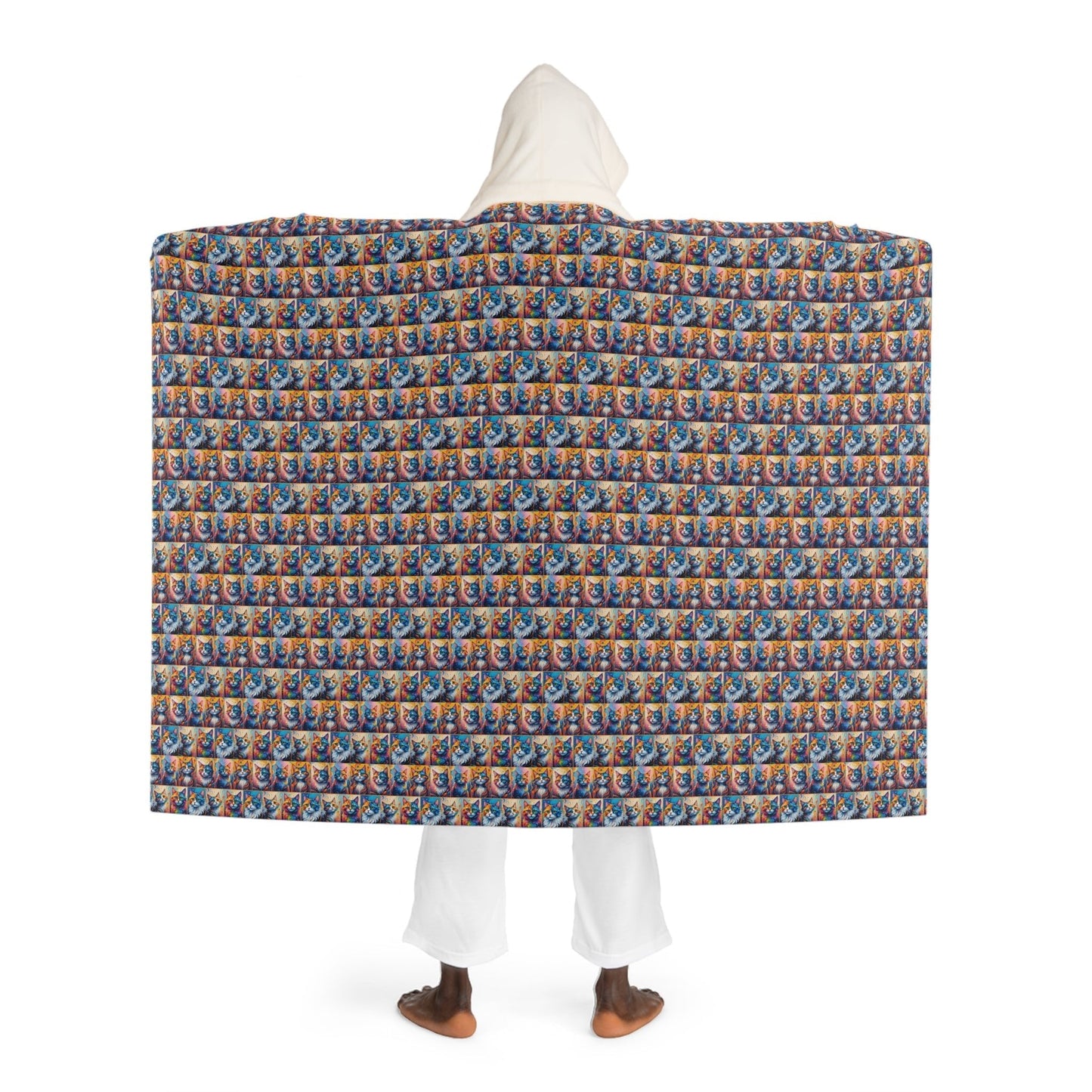 Painted Kitties Hooded Sherpa Blanket | Colorful Cat Wearable Blanket