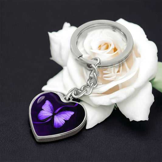 Purple Butterfly Heart Keychain