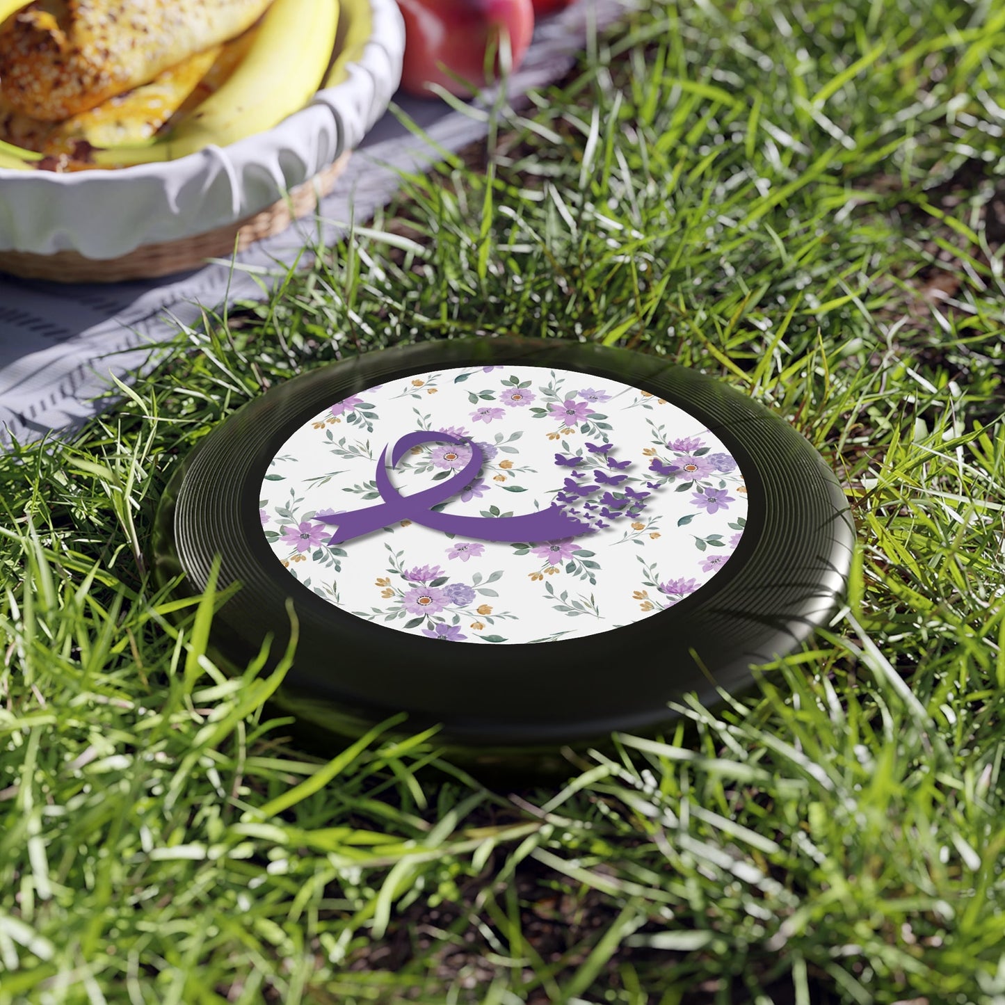 Purple Floral Ribbon Flying Disc | Outdoor Fun & Awareness