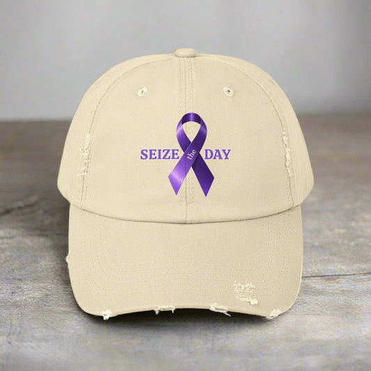 Purple Ribbon Distressed Cap