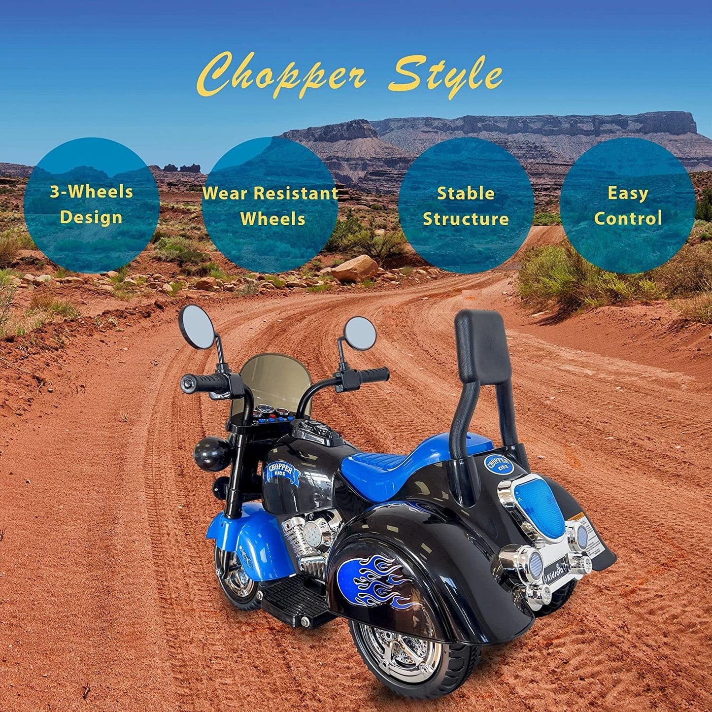 6V Rechargeable 3-Wheel Electric Ride-On Motorcycle for Kids with LED Headlights