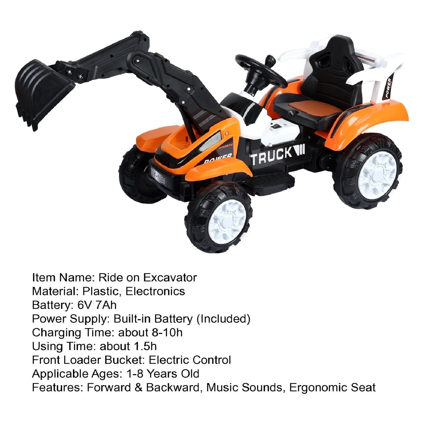 Battery-Powered Ride-On Excavator with Motorized Arm and Forward/Backward Movement