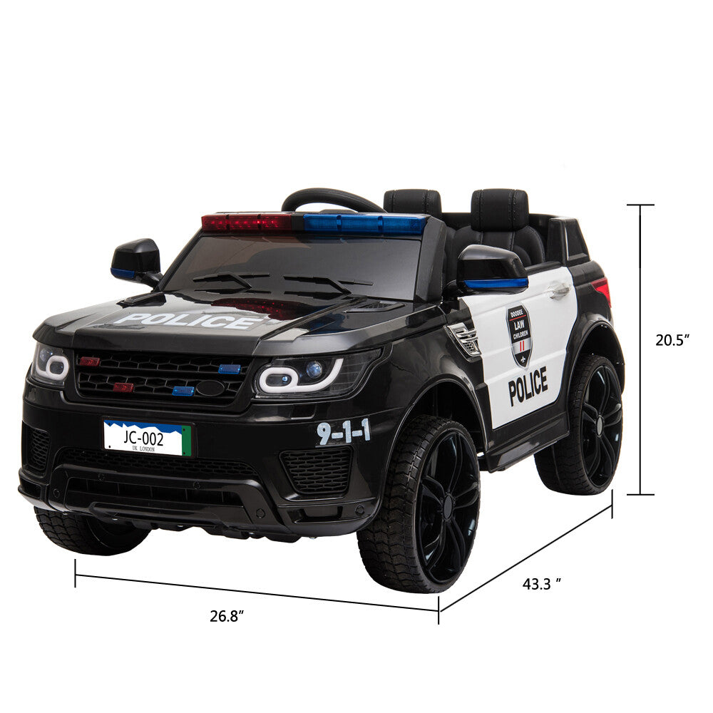 12V Electric Battery-Powered Police SUV Ride-On Toy with Remote Control, Black