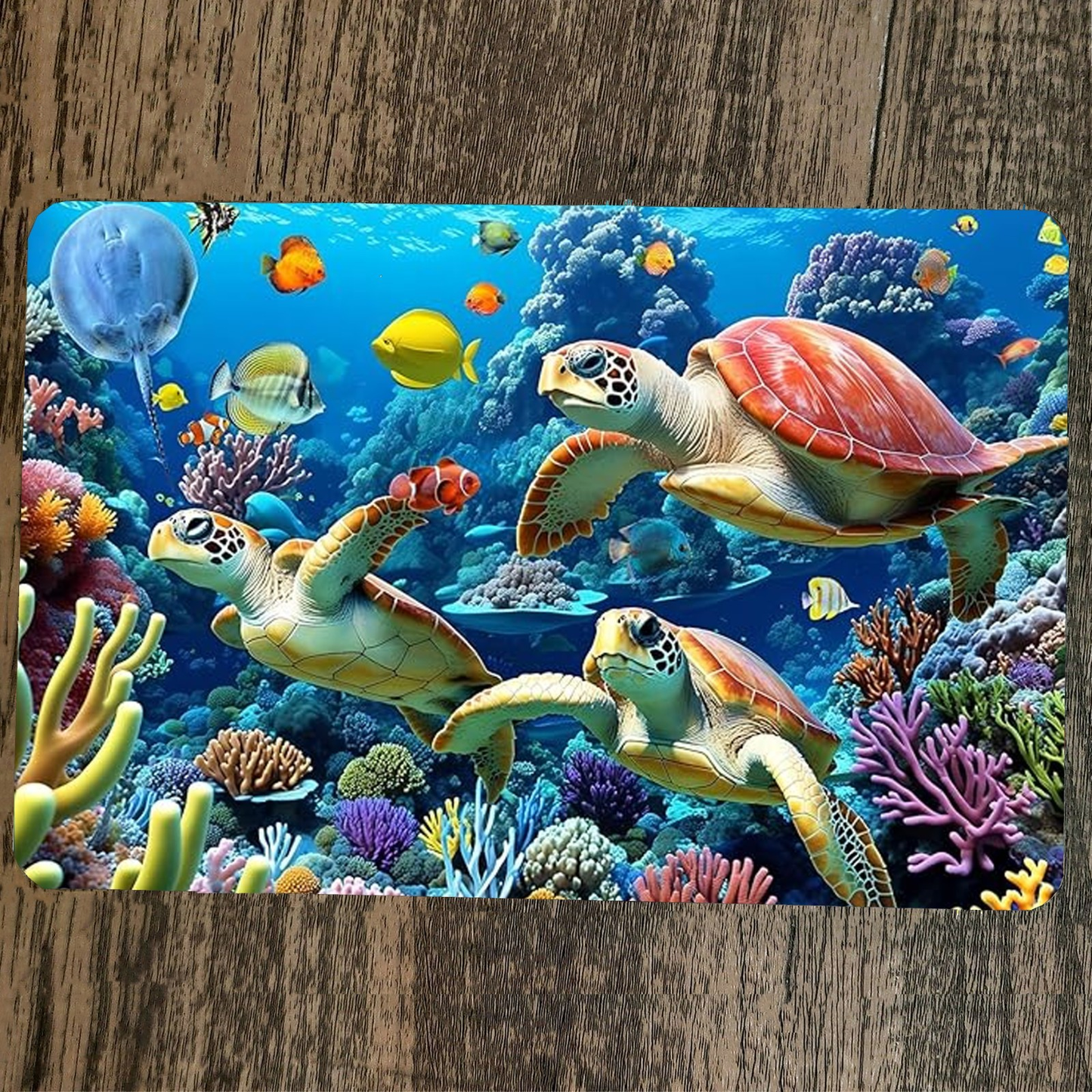 Creative Turtles Swimming Artwork 8x12 Inch Metal Wall Sign