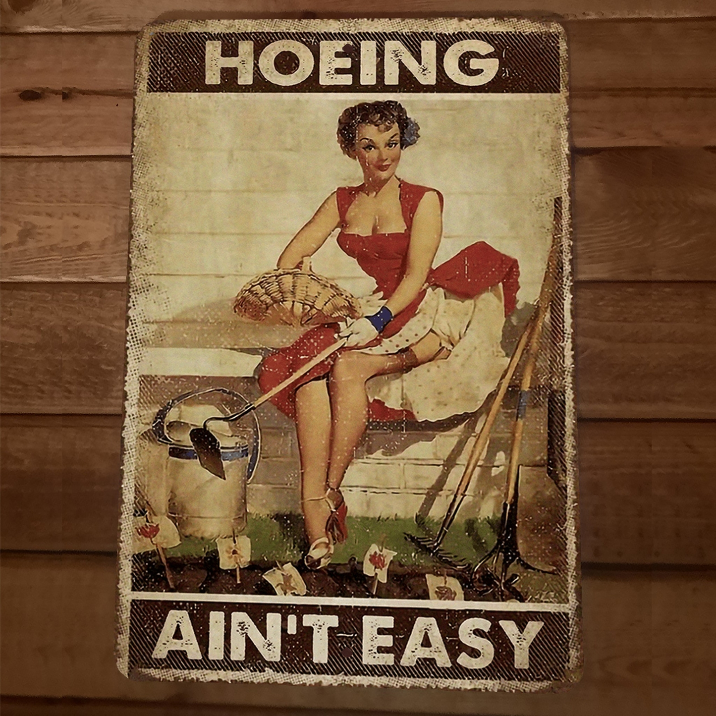 Hoeing Aint Easy 8x12 Metal Wall Funny Gardening Garage Sign