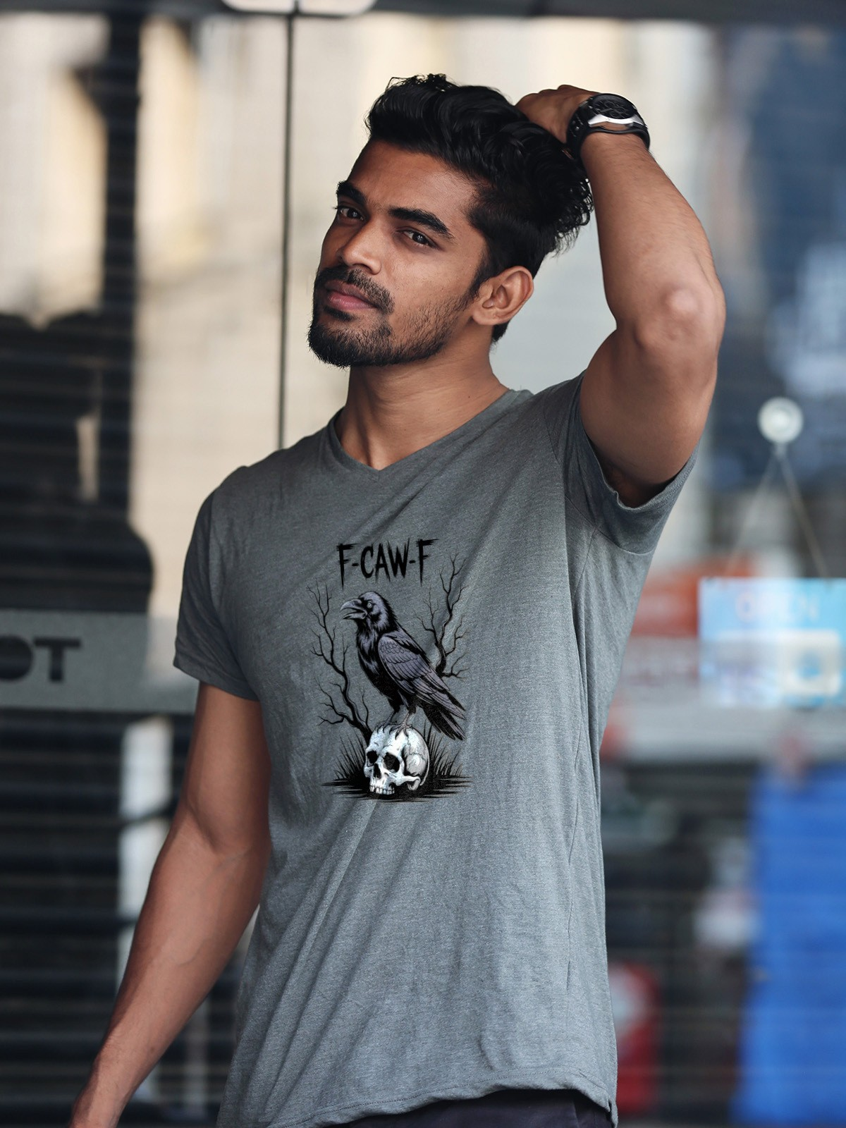 F CAW F Raven on Skull Mens T Shirt Gildan