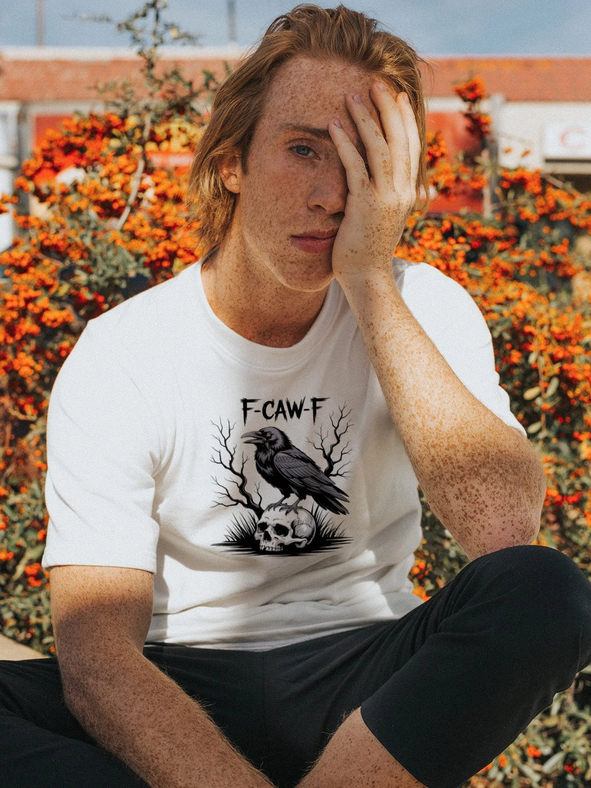 F CAW F Raven on Skull Mens T Shirt Gildan